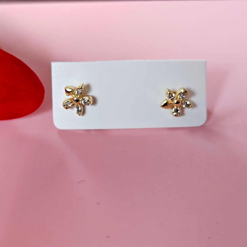 Gold Painted Floral Stud Earrings